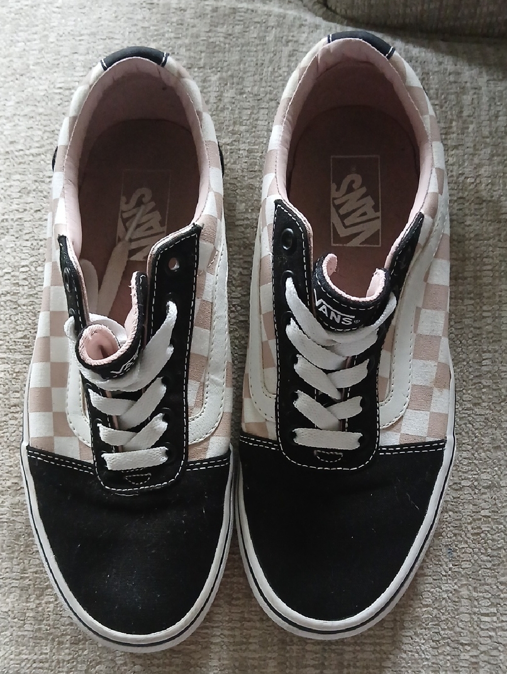 Vans Pink, Black & White Checkerboard Low Top Sneakers